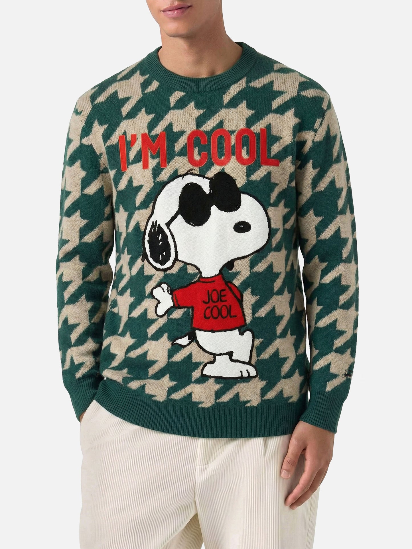 Heron P green sweater with Snoopy jacquard knit | SNOOPY – PEANUTS™ SPECIAL EDITION