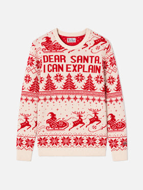 Maglione Heron bianco panna con jacquard Dear Santa, I can explain