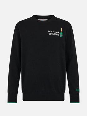Man black sweater Heron with Non ci resta che sbocciare embroidery - MC2 Saint Barth