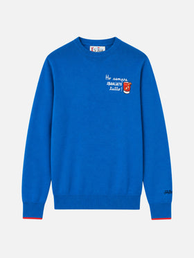 Blue Heron Light crewneck sweater with Ho sempre sbagliato embroidery