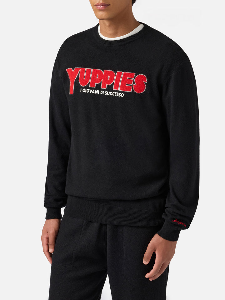 Heron Light crewneck in black with Yuppies jacquard and embroidery | YUPPIES SPECIAL EDITION