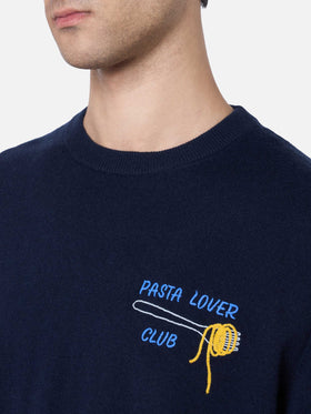 Man blue sweater Heron with Pasta lover embroidery - MC2 Saint Barth