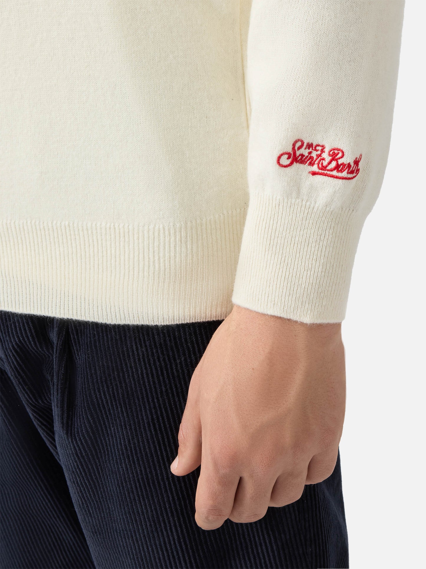 Heron Light crewneck in white with Yuppies jacquard and embroidery | YUPPIES SPECIAL EDITION