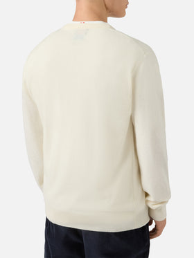 Heron Light crewneck in white with Yuppies jacquard and embroidery | YUPPIES SPECIAL EDITION