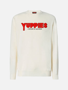 Heron Light crewneck in white with Yuppies jacquard and embroidery | YUPPIES SPECIAL EDITION