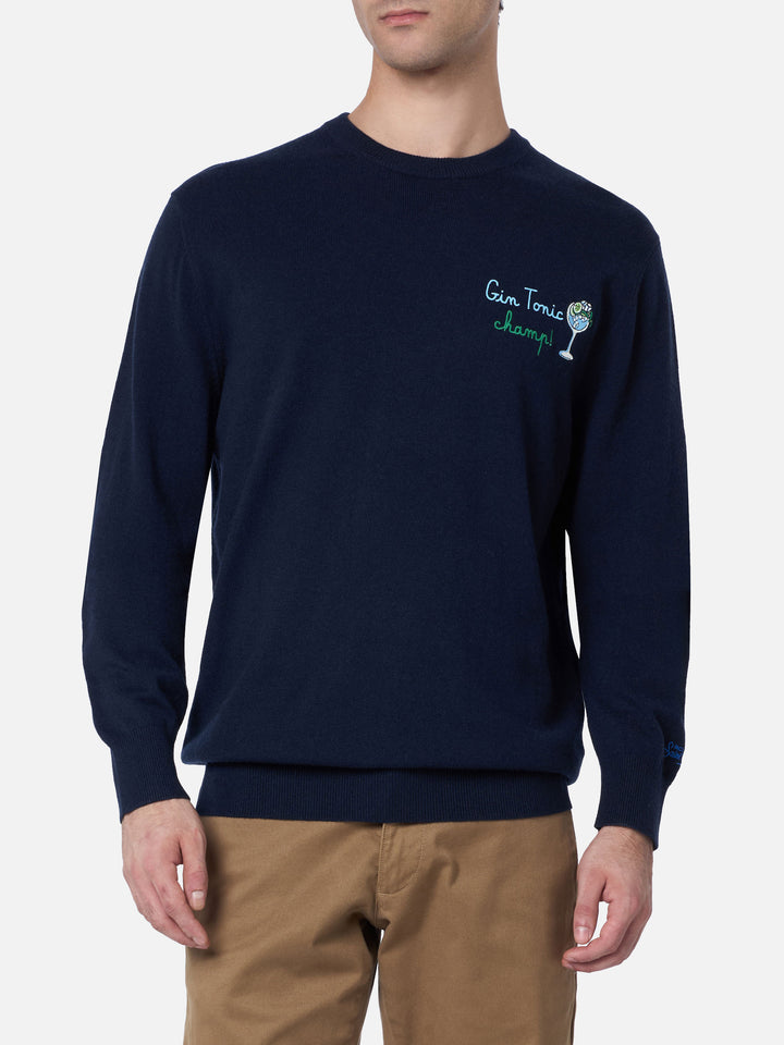 Man blue sweater Heron with Gin tonic champ embroidery - MC2 Saint Barth