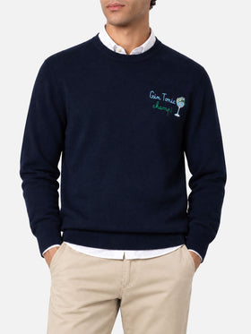 Maglione Heron Light blu navy con ricamo Gin tonic champ