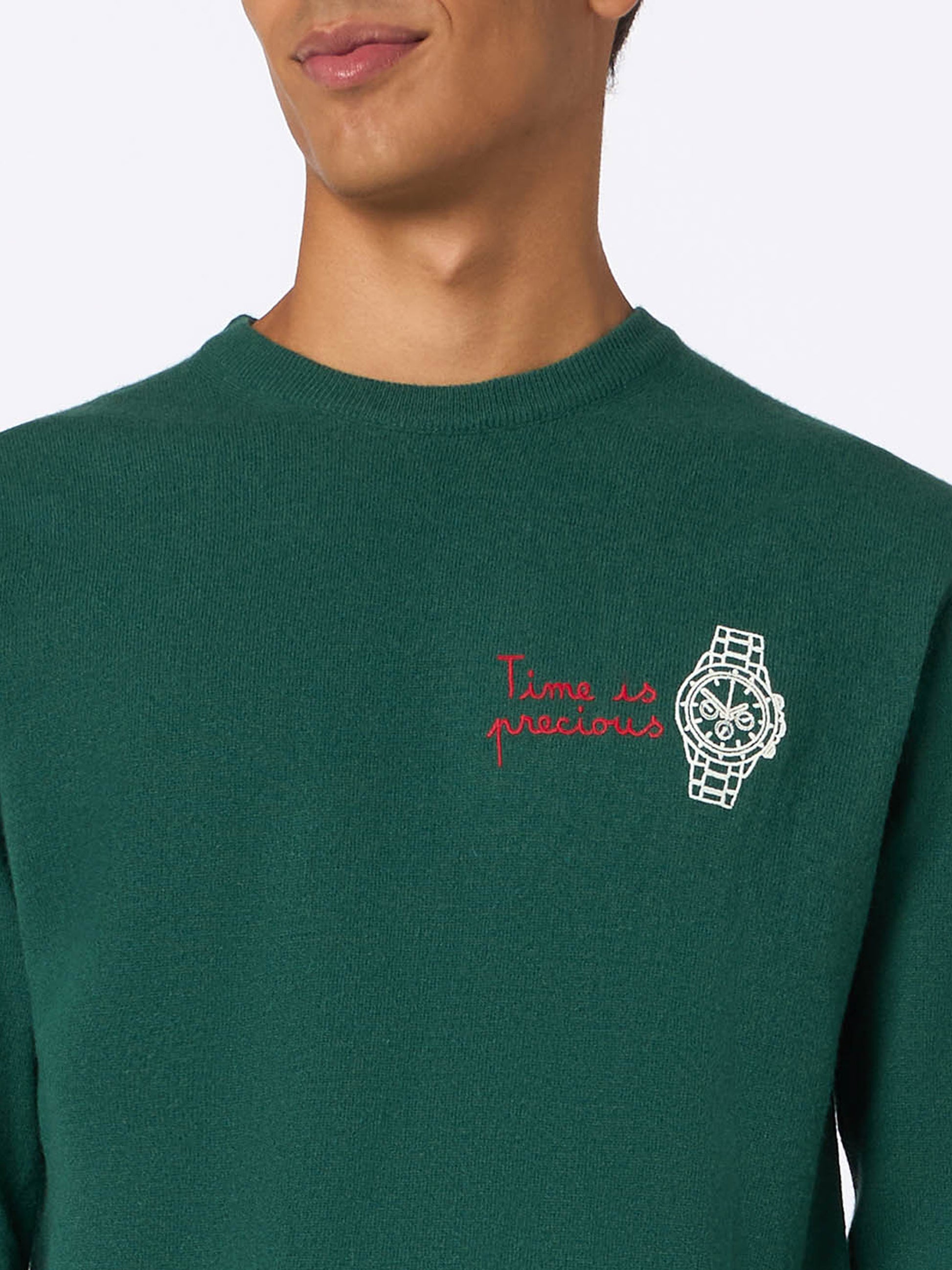 Man green sweater Heron with Time is precious embroidery - MC2 Saint Barth