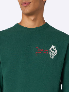 Man green sweater Heron with Time is precious embroidery - MC2 Saint Barth
