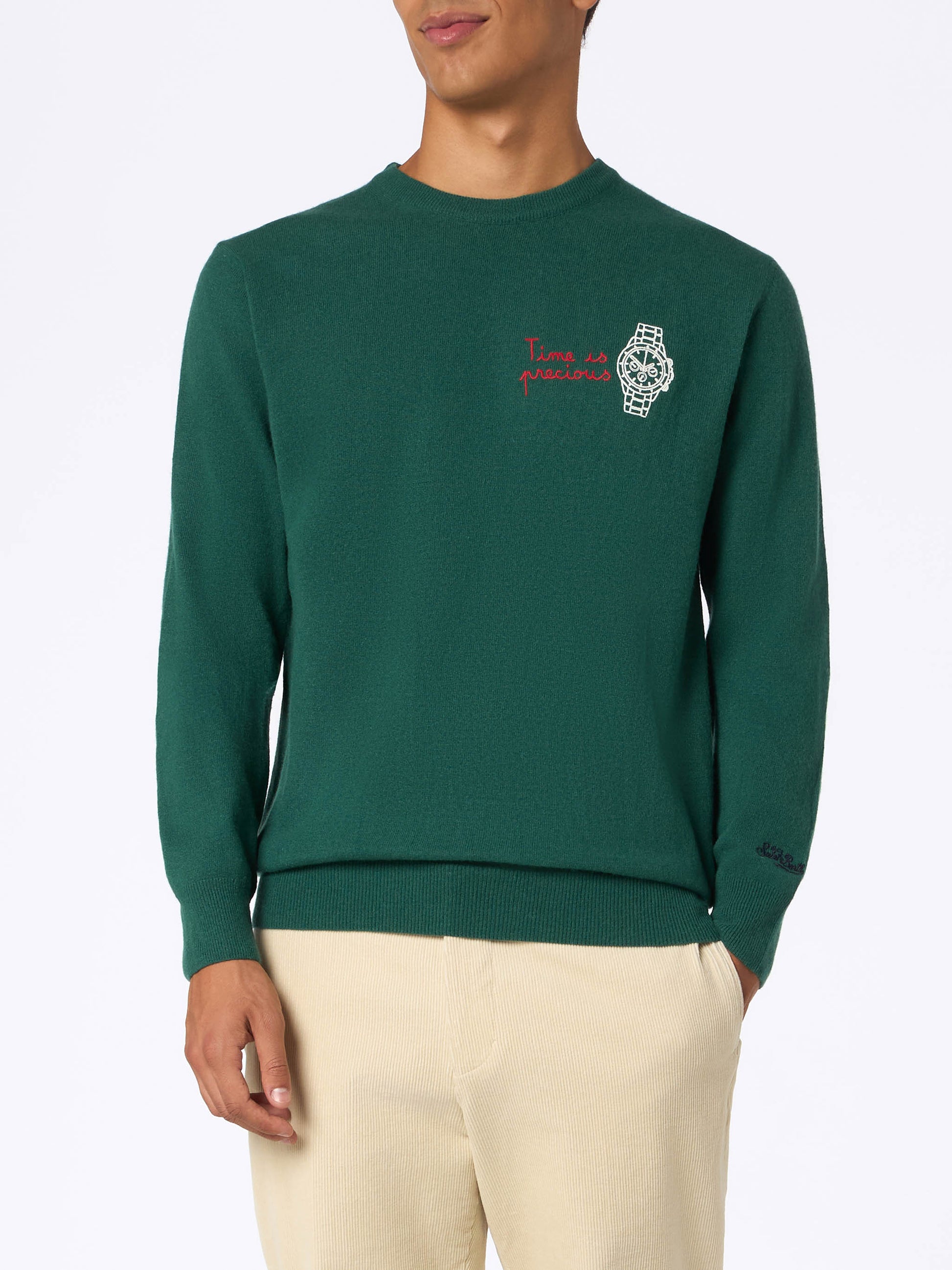 Man green sweater Heron with Time is precious embroidery - MC2 Saint Barth