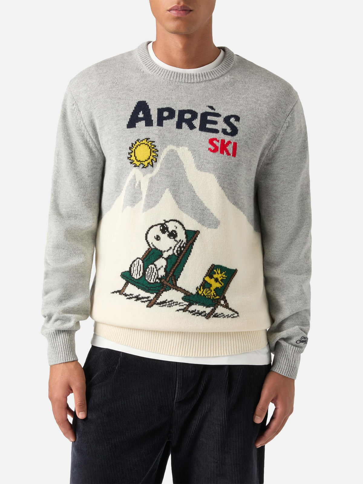 Rundhalstrickpullover Grey Heron mit Snoopy-Intarsie | Special edition 