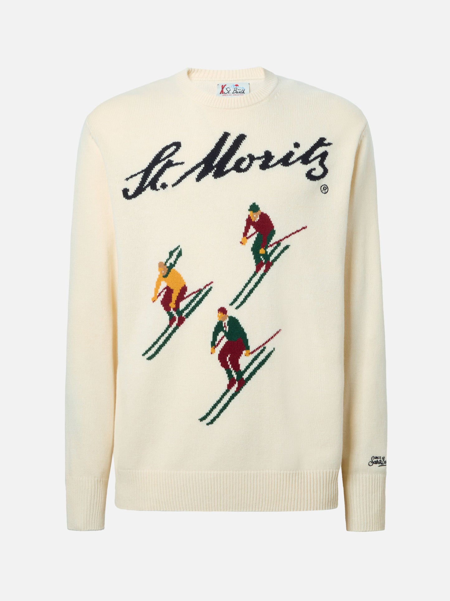 Maglione Heron bianco con jacquard cartolina St. Moritz Ski