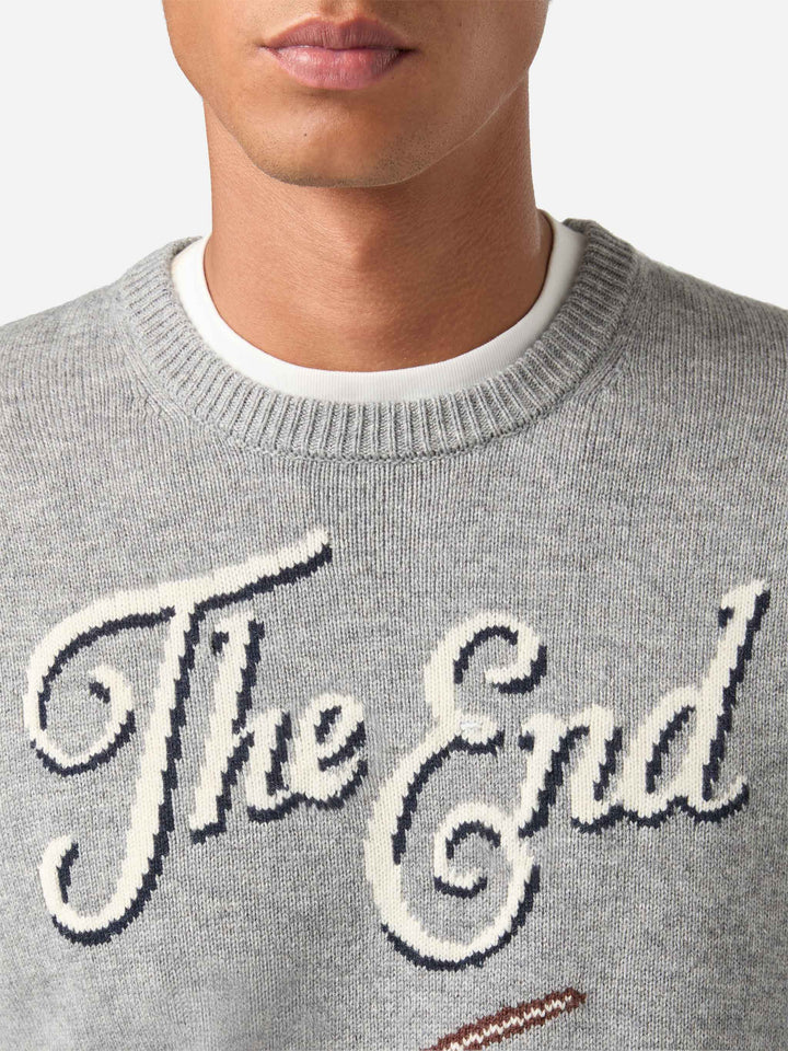 Pull col rond Grey Heron avec intarsia The End 