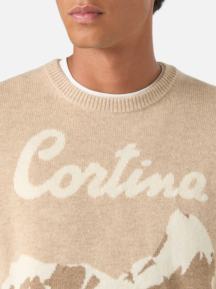Pull ras du cou Beige Heron en maille avec intarsia Cortina 