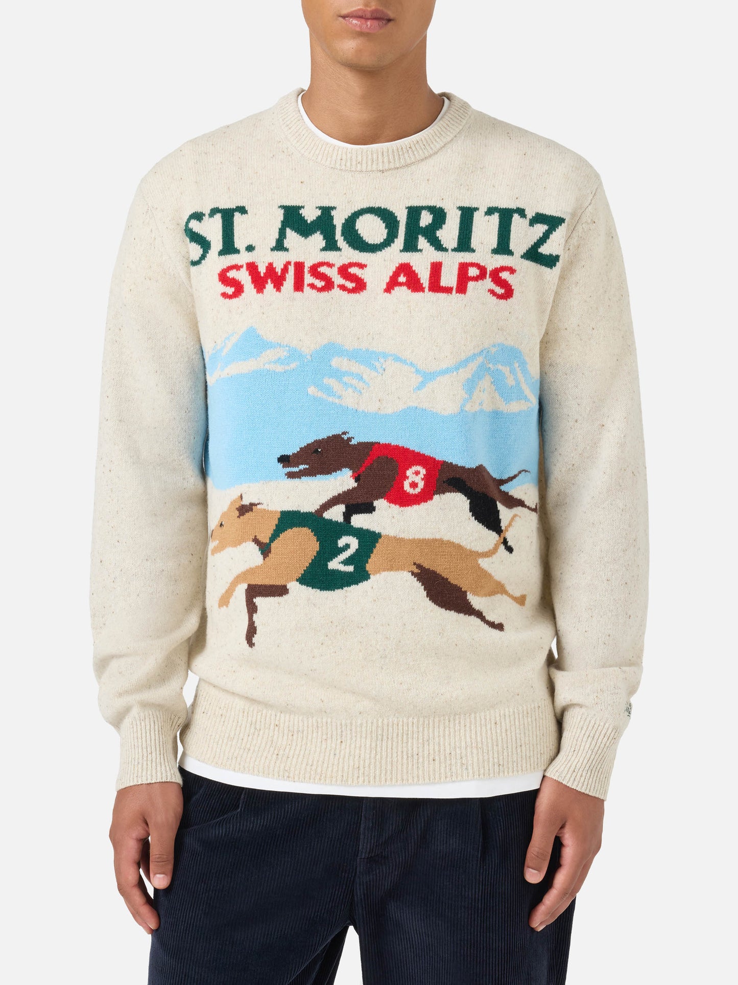 Pull Heron blanc carte postale St. Moritz 