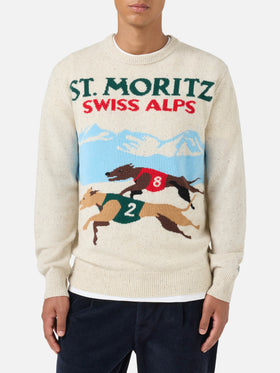 Pull Heron blanc carte postale St. Moritz 