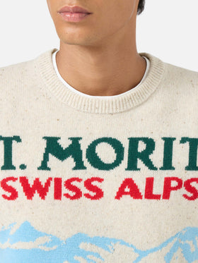 Pull Heron blanc carte postale St. Moritz 