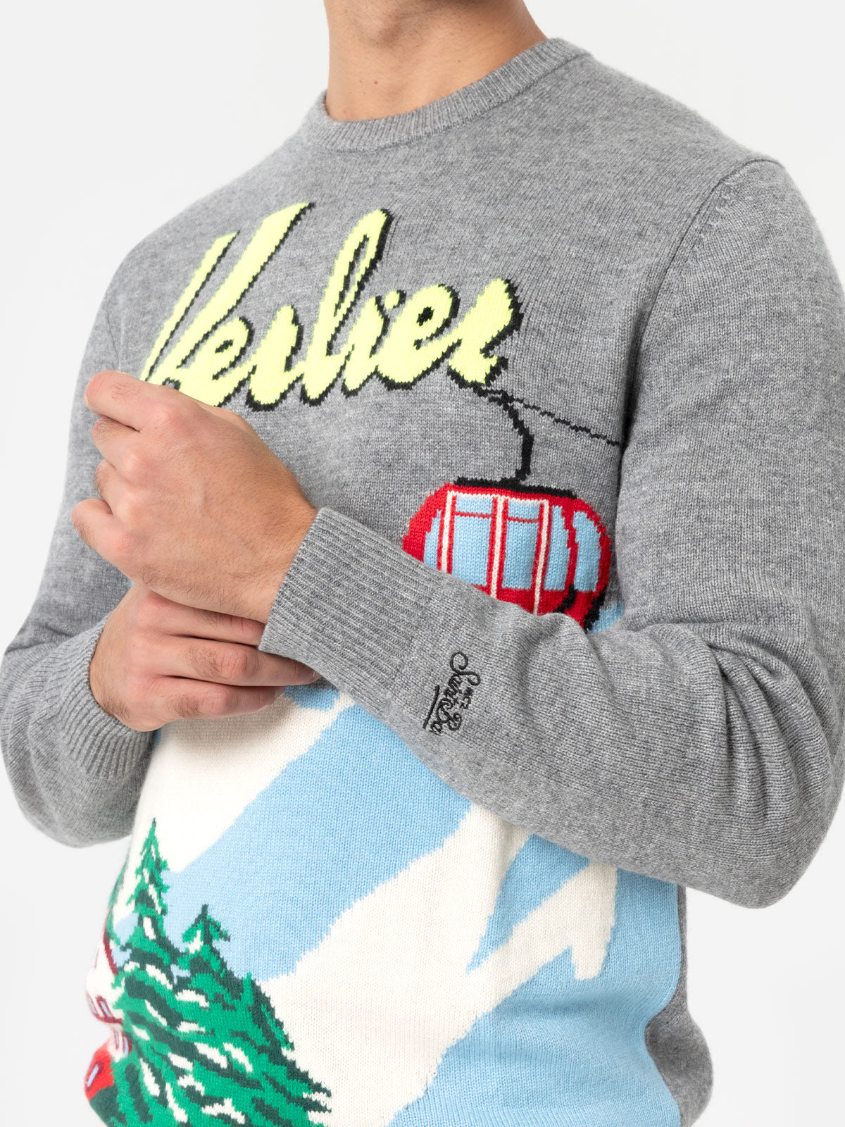 Herrenpullover aus Kaschmirmischung Heron mit Verbier-Jacquard