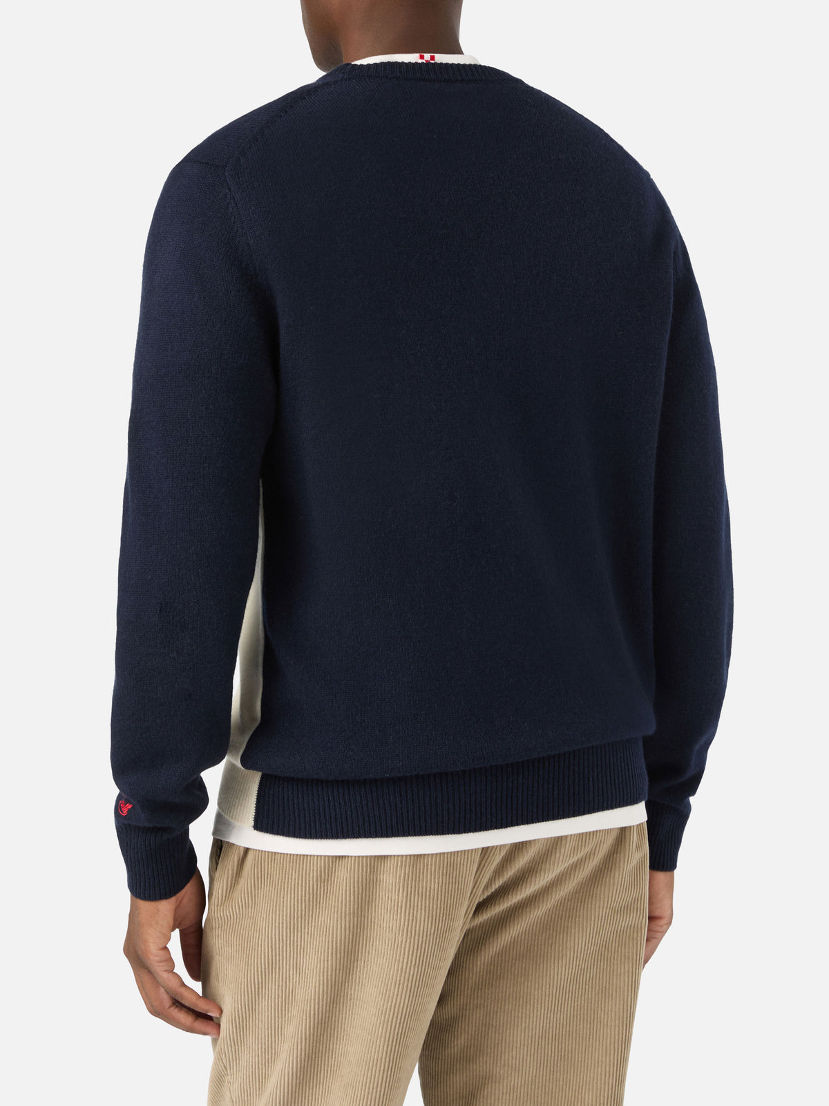 Navy blue Heron crewneck knit with St. Moritz intarsia and embroidery | Special edition