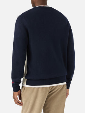 Navy blue Heron crewneck knit with St. Moritz intarsia and embroidery | Special edition