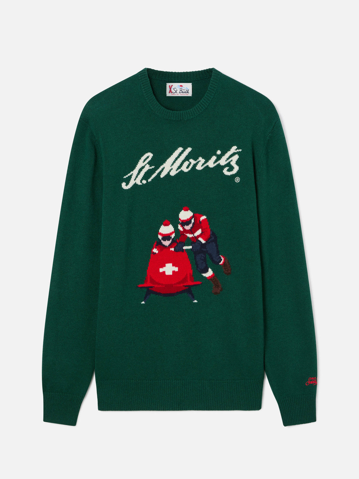 Crewneck-Strickpullover Green Heron mit St. Moritz-Intarsie | Special edition 