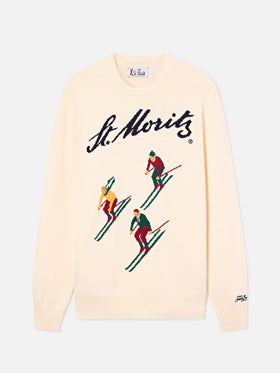 Crewneck-Strickpullover Grey Heron mit St. Moritz-Intarsie | Special edition 