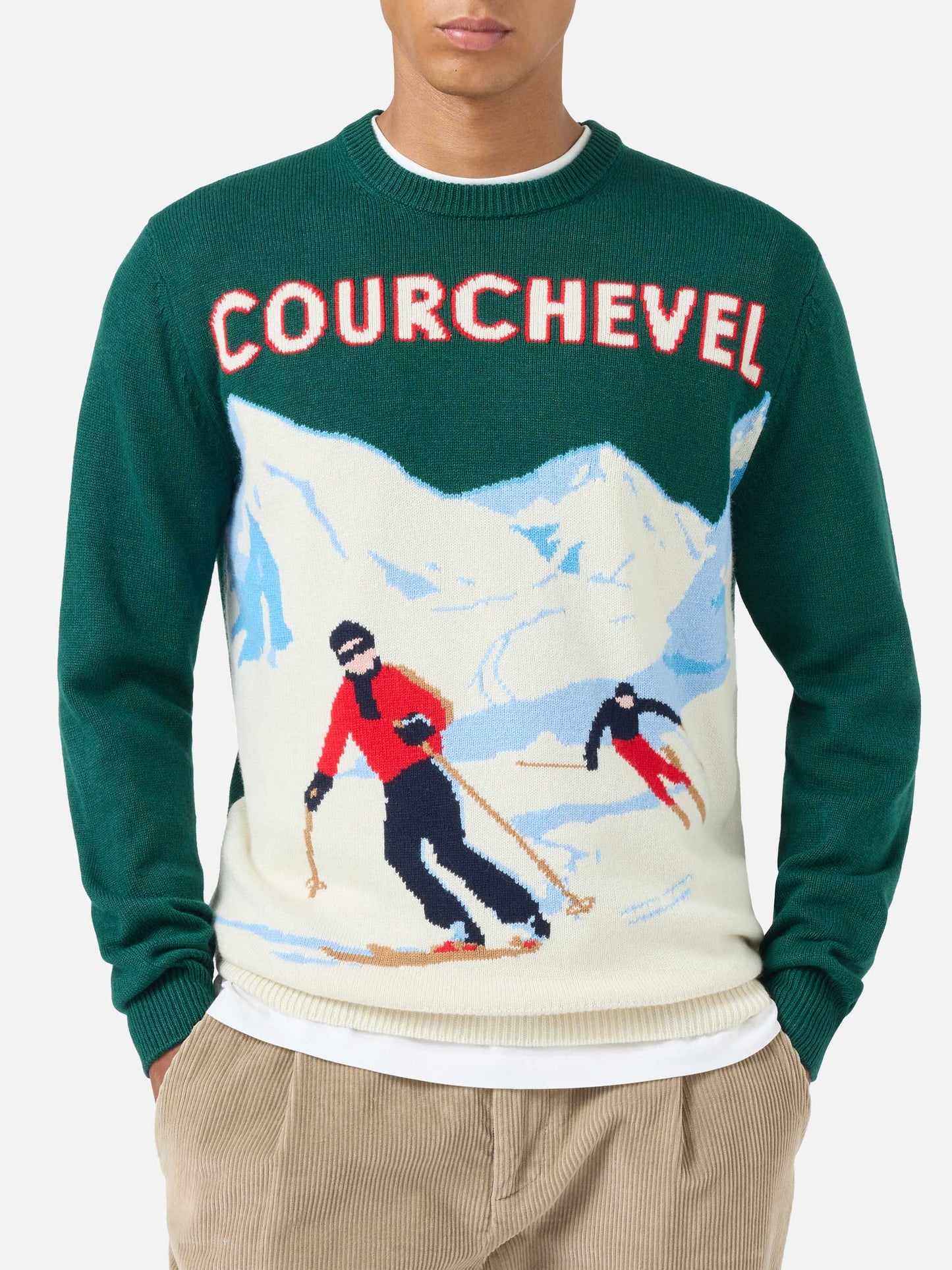 Crewneck sweater Heron with Courchevel postcard jacquard