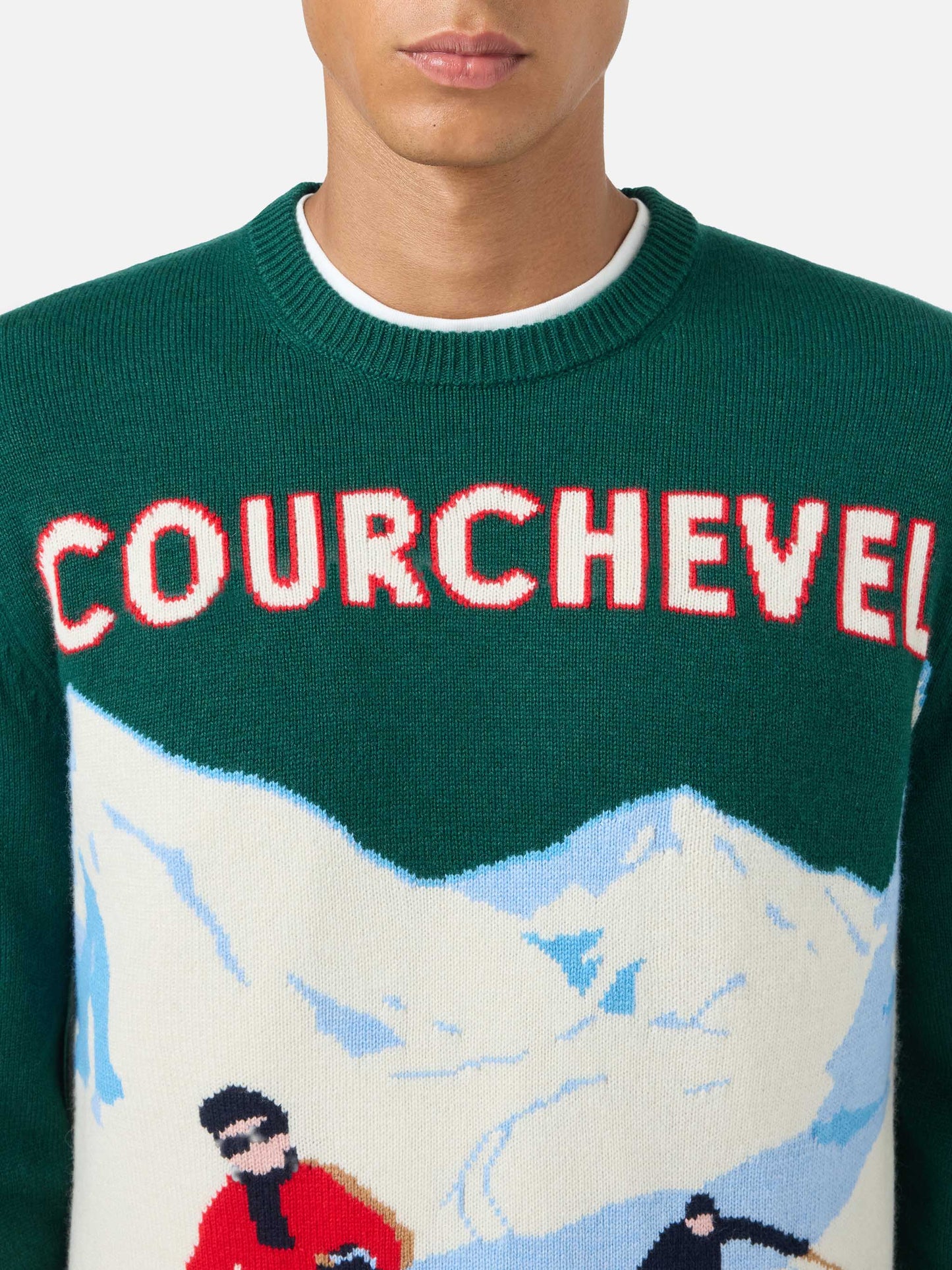 Crewneck sweater Heron with Courchevel postcard jacquard