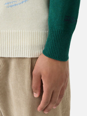 Crewneck sweater Heron with Courchevel postcard jacquard