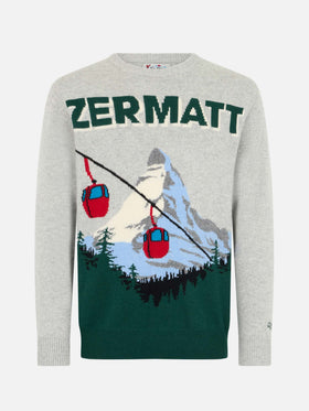 Man gray sweater Heron with Zermatt cable postcard print - MC2 Saint Barth