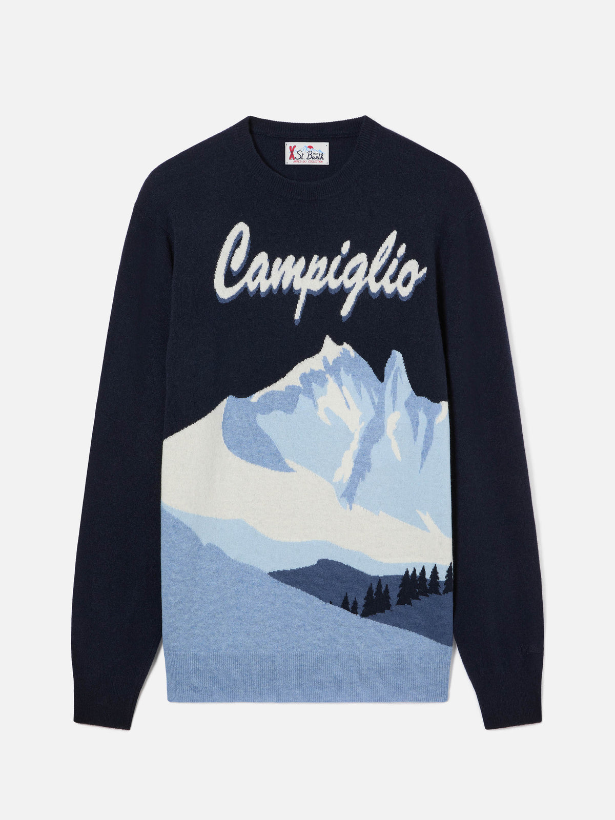 Maglia girocollo Heron blu navy con intarsio Campiglio