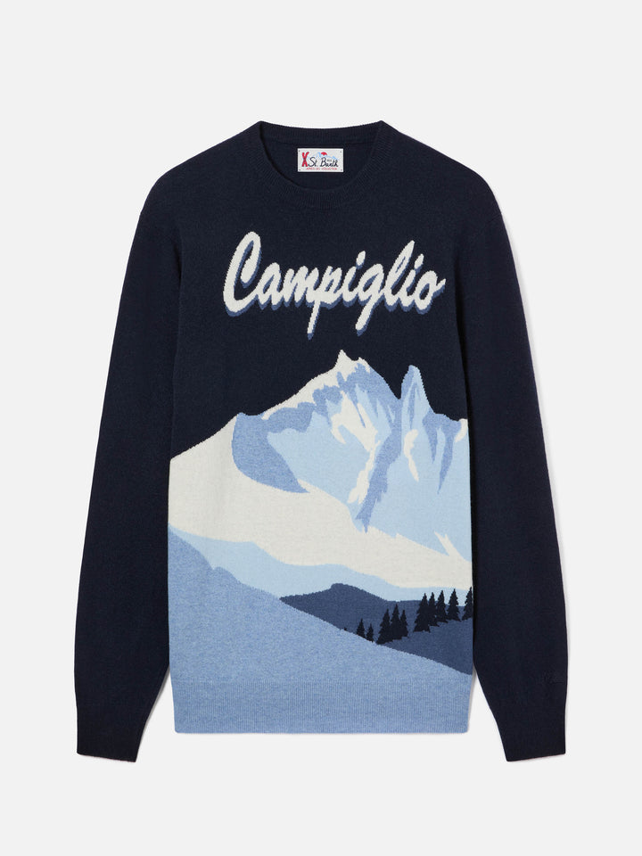 Navy blue Heron crewneck knit with Campiglio intarsia