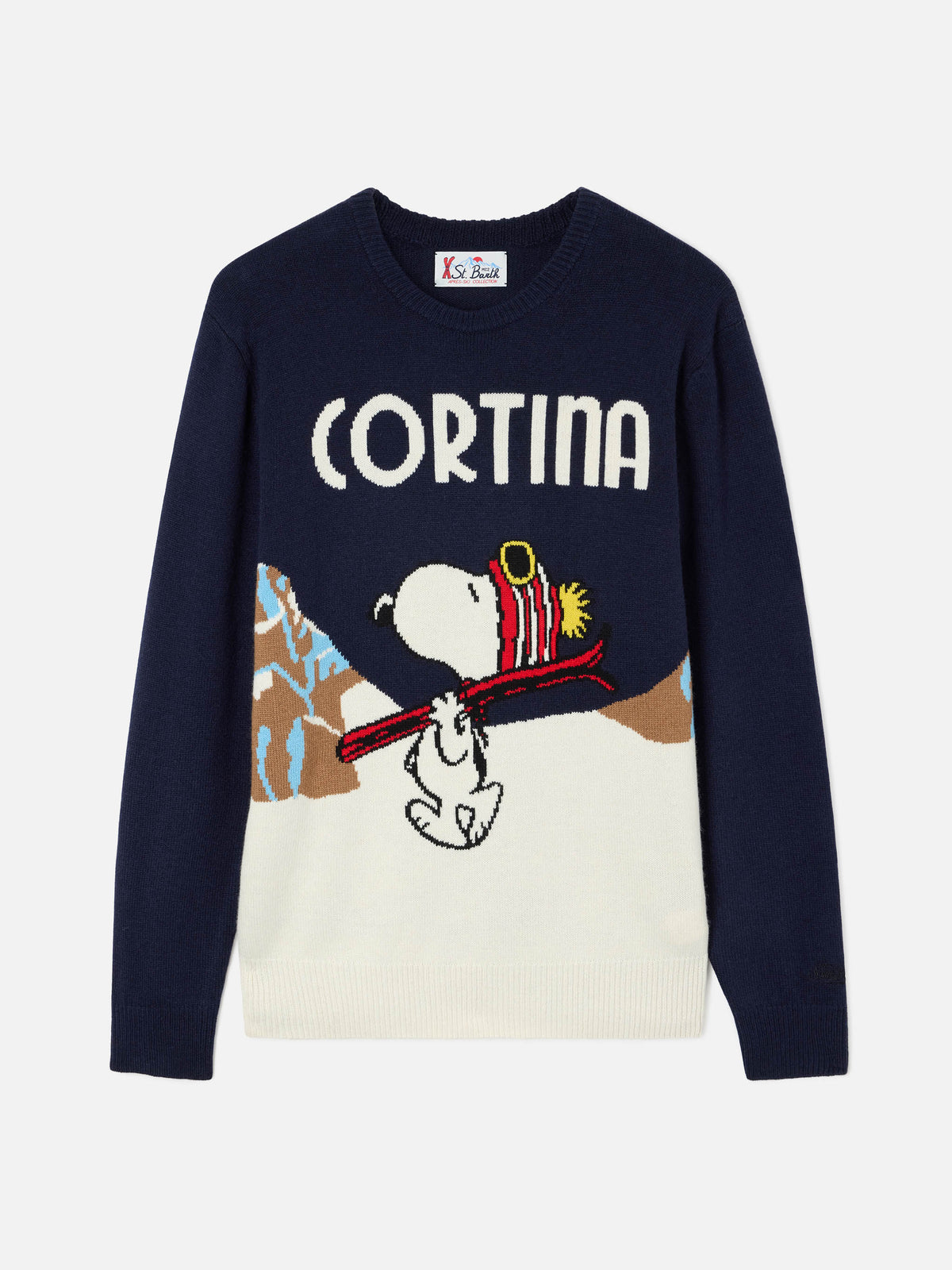 Jersey de punto con cuello redondo Heron en Navy blue con intarsia Snoopy Cortina | Special edition 