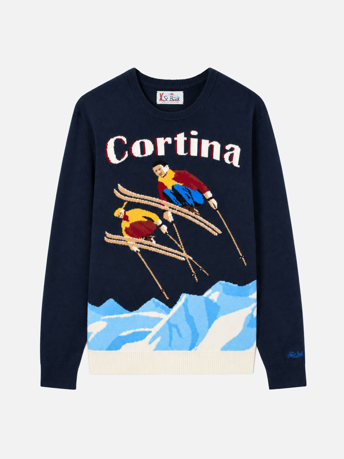 Suéter de cuello redondo Heron con jacquard de postal Cortina 