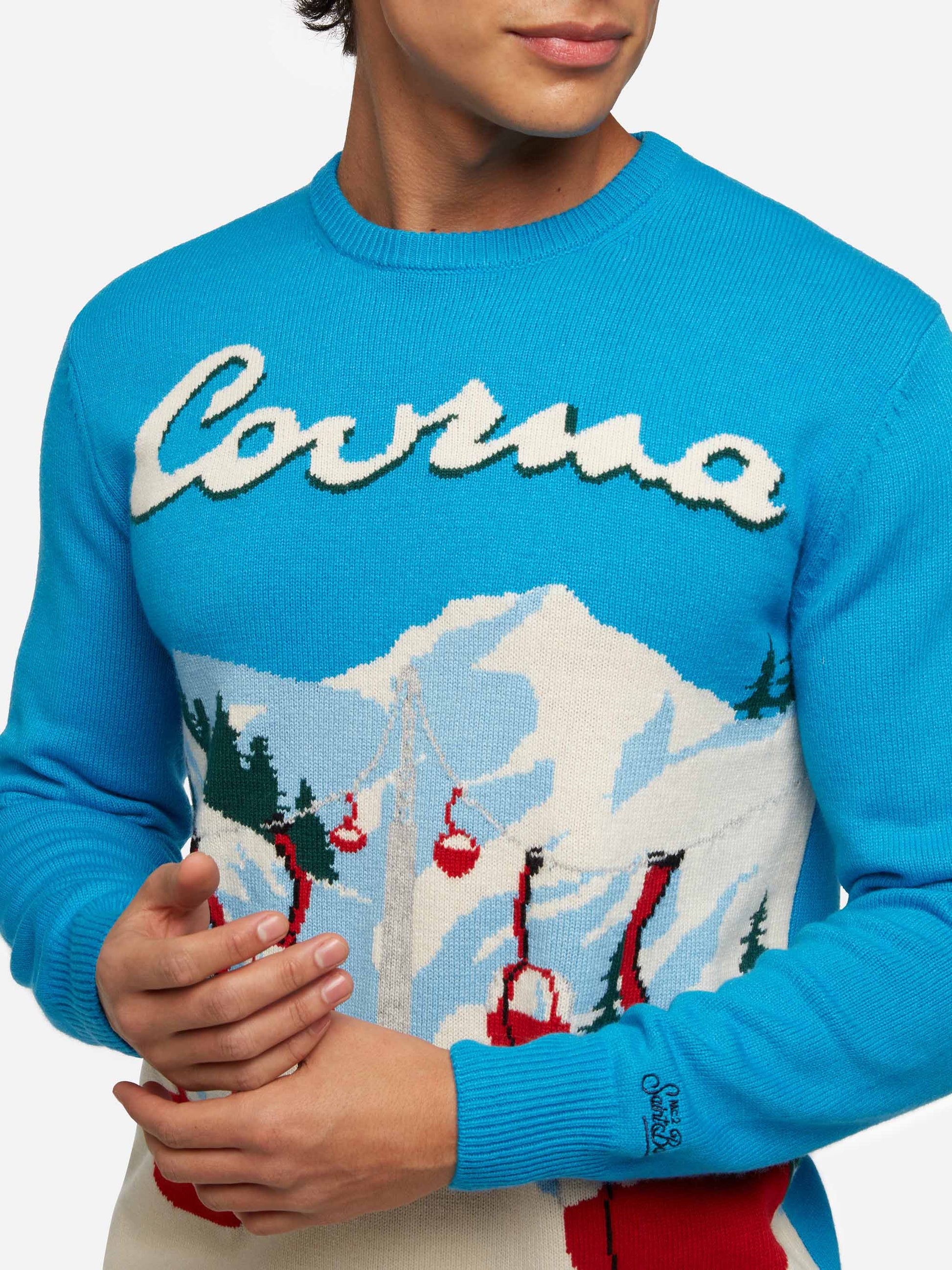 Crewneck sweater Heron with Courma postcard jacquard - MC2 Saint Barth