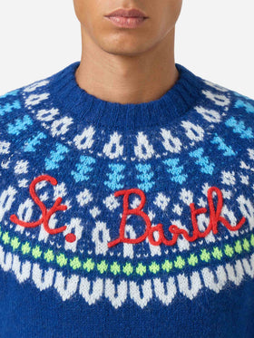 Crewneck sweater Heron with fair-isle jacquard