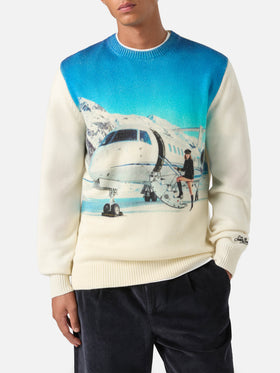 Maglia girocollo Heron grigia in misto lana e cashmere con intarsio e ricamo jet privato | Special edition
