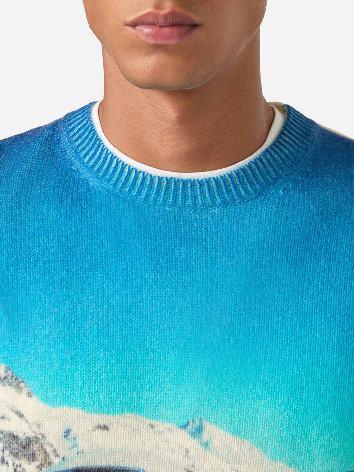 Jersey de cuello redondo Grey Heron en mezcla de lana y cachemira con intarsia y bordado private jet | Special edition 