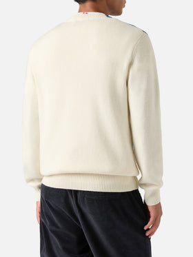 Maglia girocollo Heron grigia in misto lana e cashmere con intarsio e ricamo jet privato | Special edition