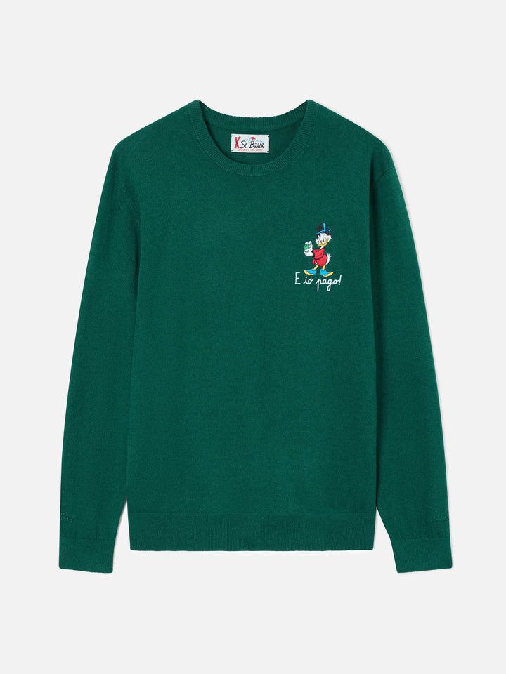 Green Heron Light wool and cashmere blend crewneck with Scrooge McDuck embroidery | Special edition