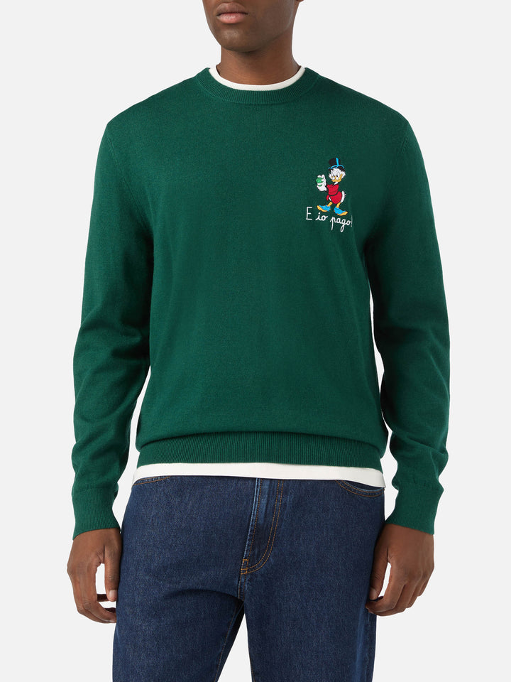Green Heron Light wool and cashmere blend crewneck with Scrooge McDuck embroidery | Special edition