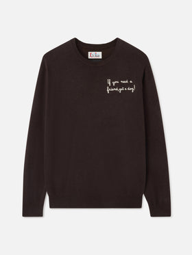 Pull en maille col rond Heron Light marron avec broderie Dog Wall Street 