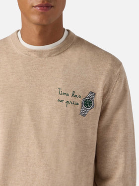Crewneck sweater Heron Light with Time has no price clock embroidery
