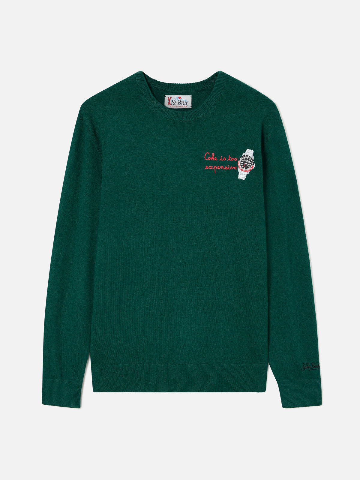 Green Heron Rundhals-Pullover aus leichter Woll- und Kaschmirmischung mit Uhrenstickerei 