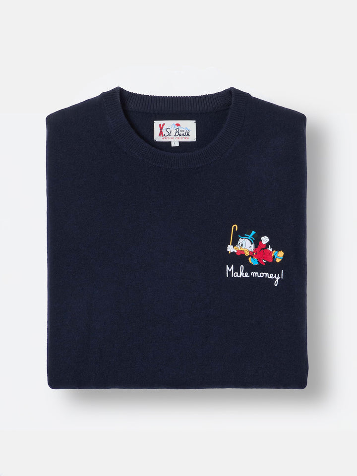 Maglia girocollo Heron Light blu navy in misto lana e cashmere con ricamo Zio Paperone | Special edition