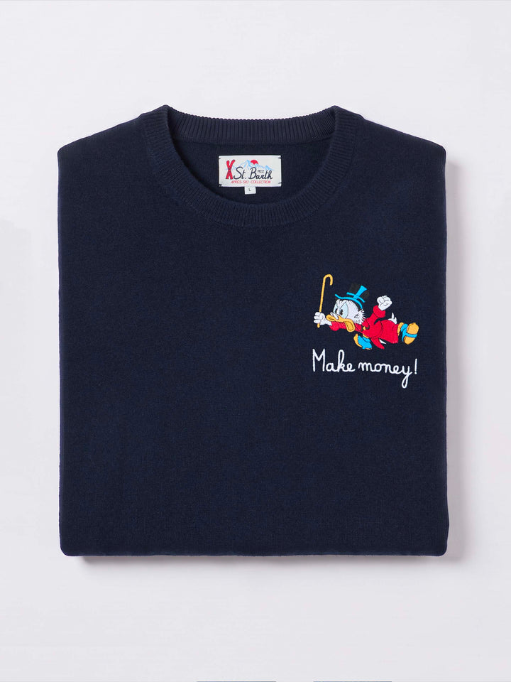 Navy blue Heron Light wool and cashmere blend crewneck with Scrooge McDuck embroidery | Special edition