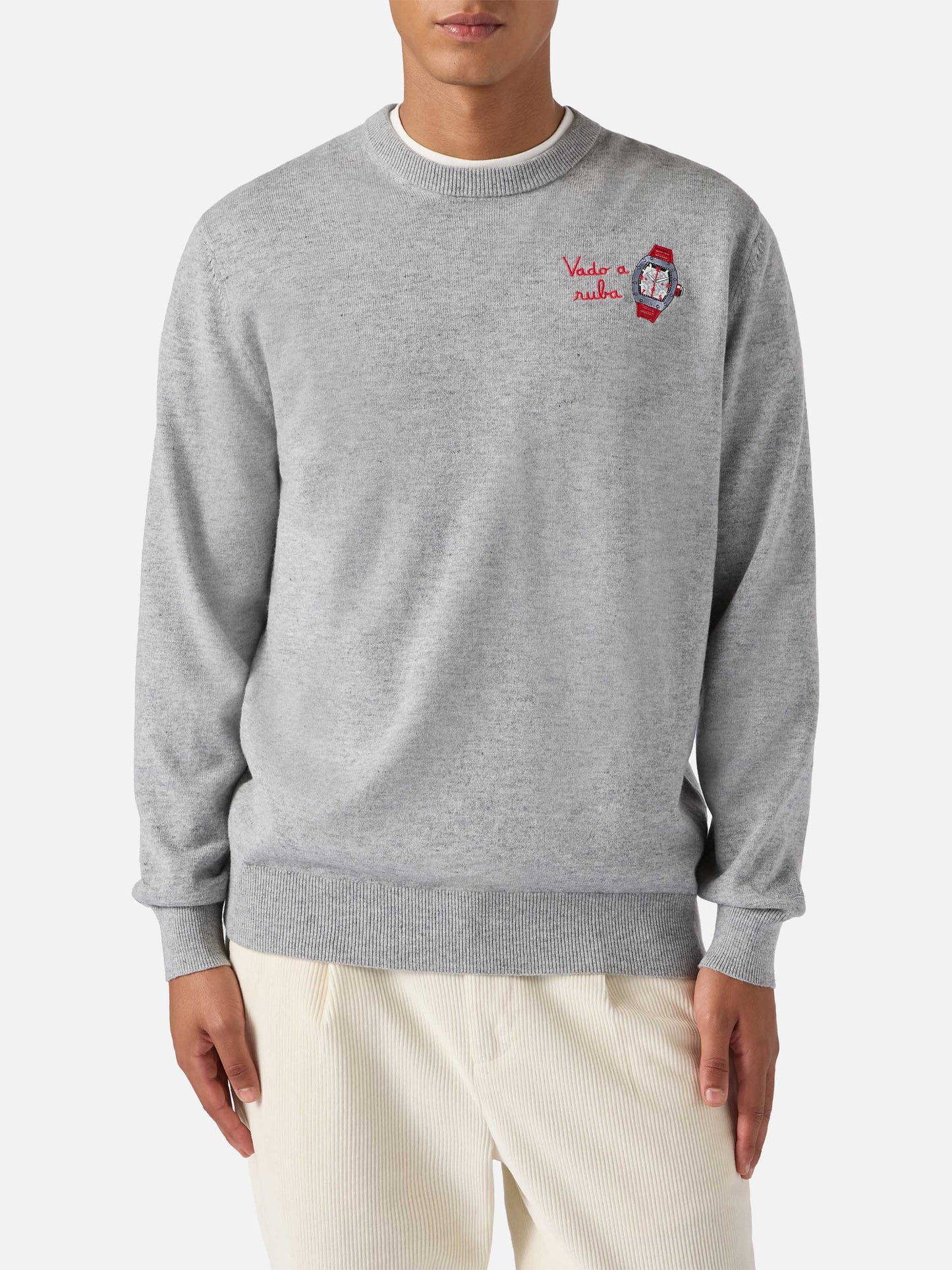 Crewneck sweater Heron Light with Vado a ruba embroidery