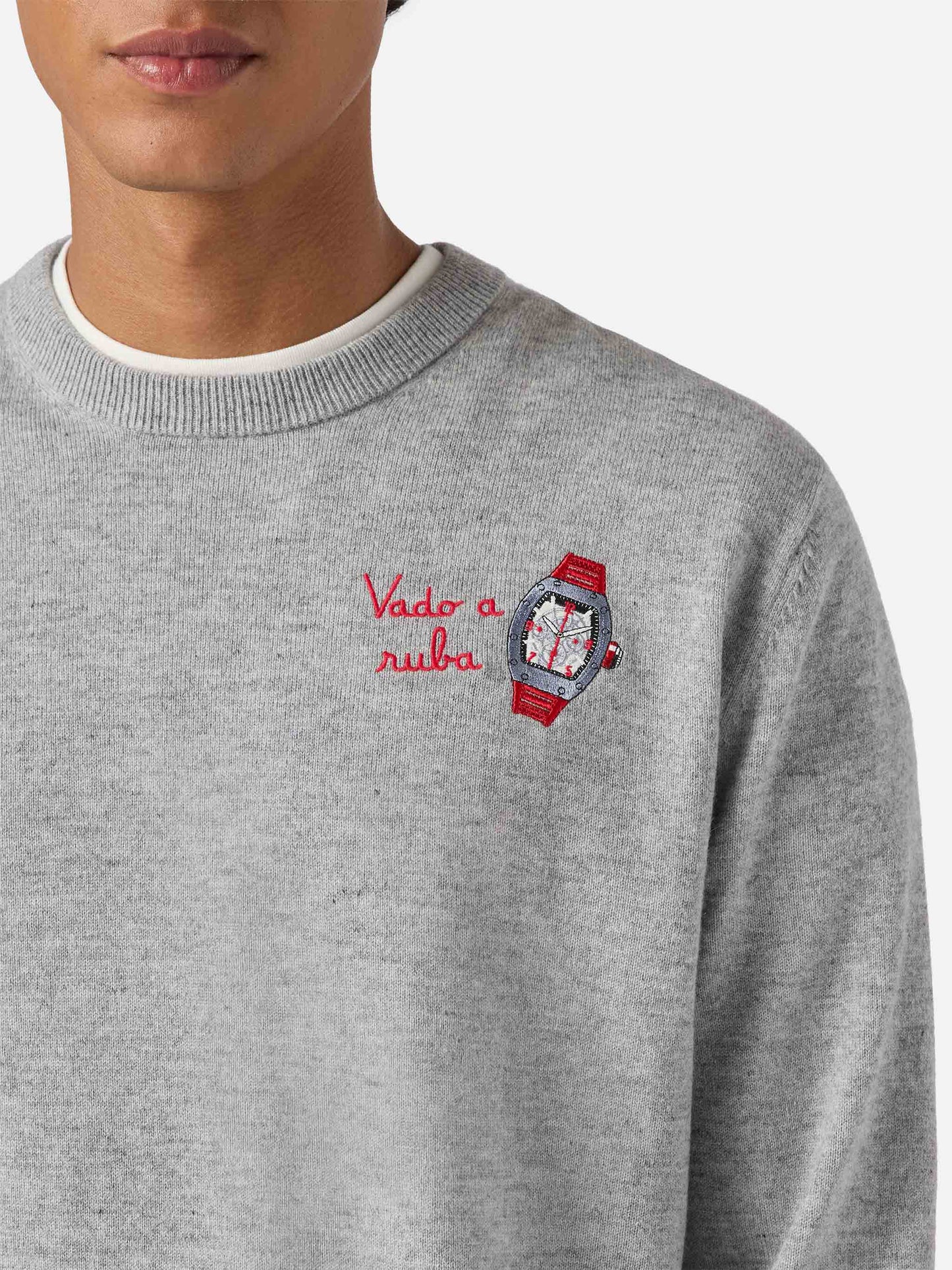 Crewneck sweater Heron Light with Vado a ruba embroidery