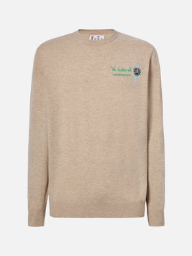 Rundhalspullover Heron Light mit Va tutto al contrario-Stickerei