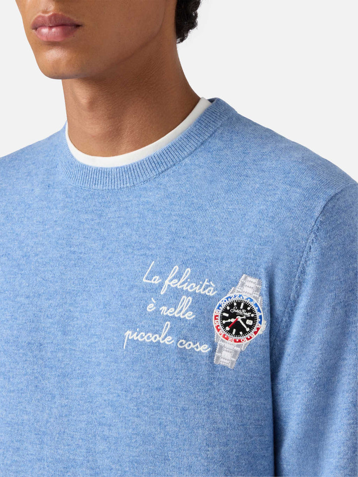 Crewneck sweater Heron Light with La felicità è nelle piccole cose embroidery
